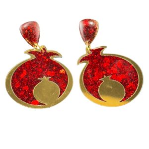 گوشواره آویز طرح انار دو لایه، نماد برکت و درخشش در شب یلدا